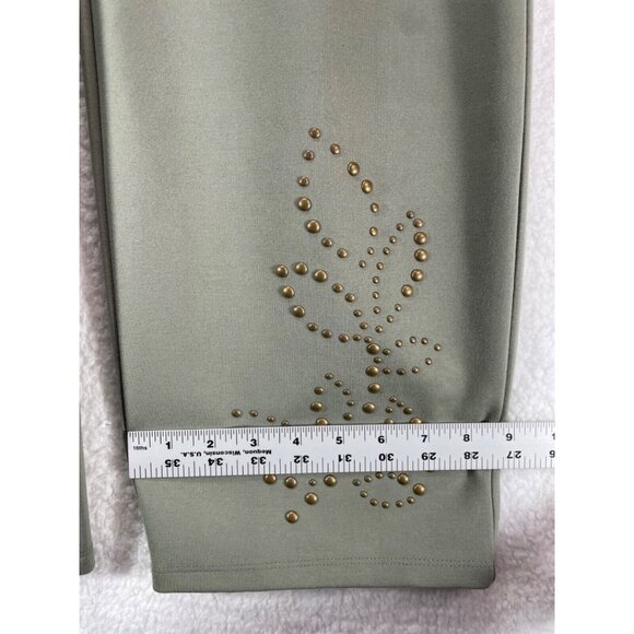 Slim Factor 1X Slim Straight Elastic Waist Pants NWT Green Studded Accents - Picture 8 of 12
